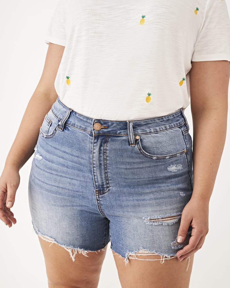 Front of plus size Agnes Denim Boyfriend Shorts by East Adeline | Dia&Co | dia_product_style_image_id:160561